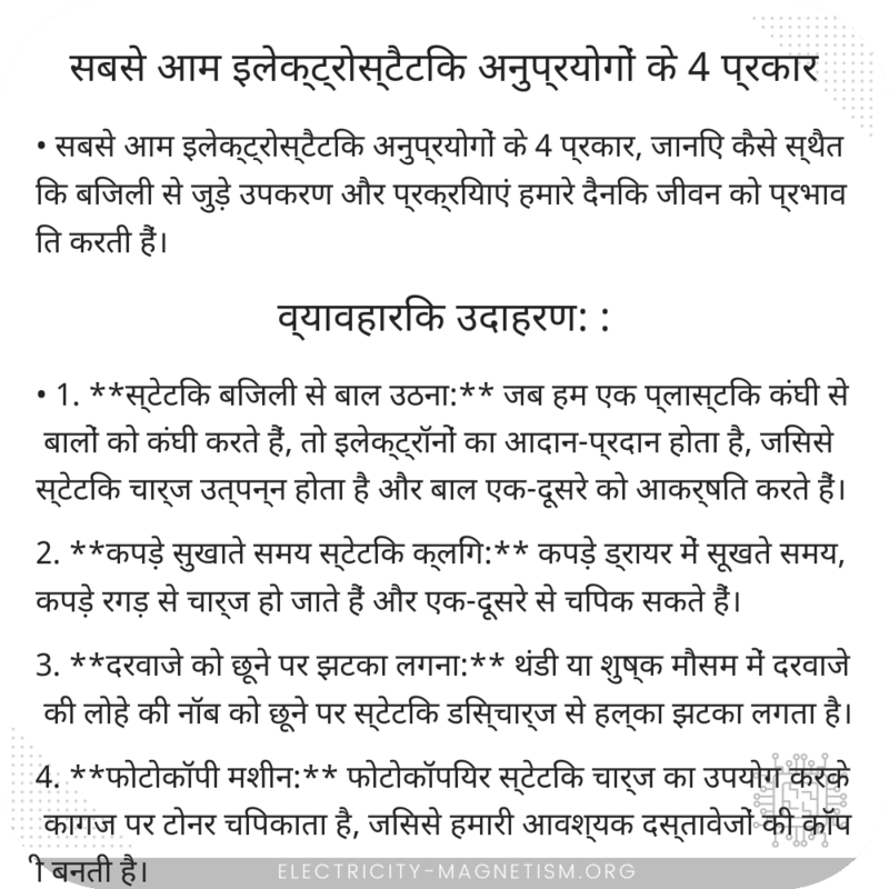 सबसे आम इलेक्ट्रोस्टैटिक अनुप्रयोगों के 4 प्रकार
