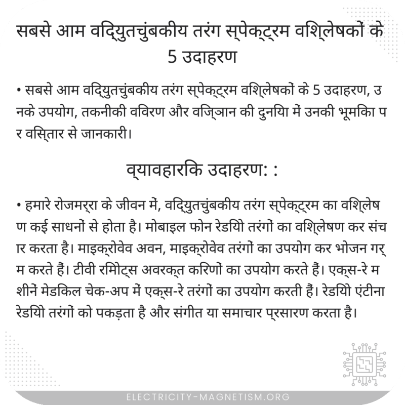 सबसे आम विद्युतचुंबकीय तरंग स्पेक्ट्रम विश्लेषकों के 5 उदाहरण