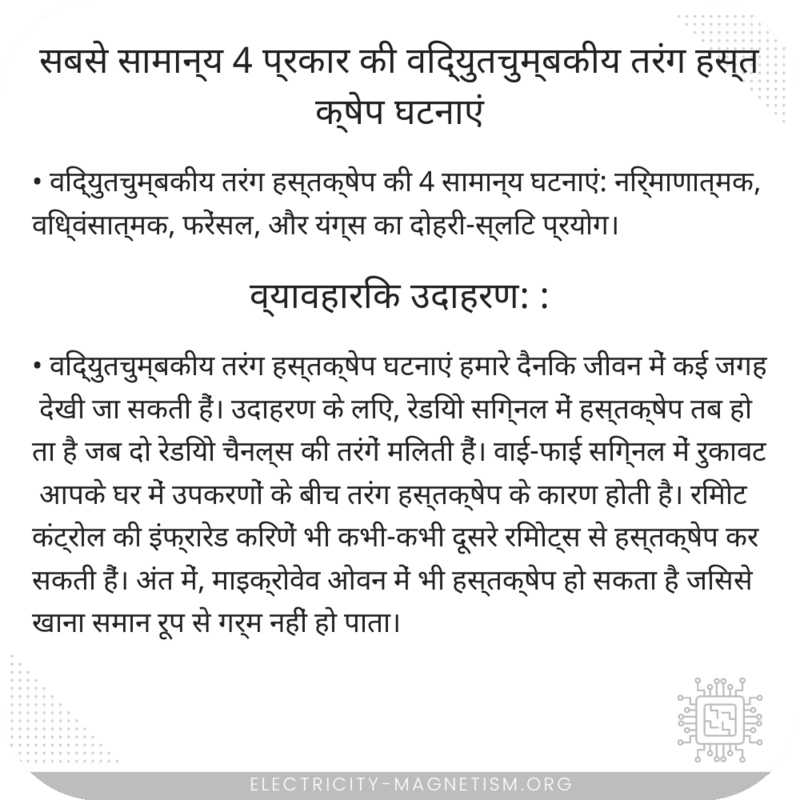 सबसे सामान्य 4 प्रकार की विद्युतचुम्बकीय तरंग हस्तक्षेप घटनाएं