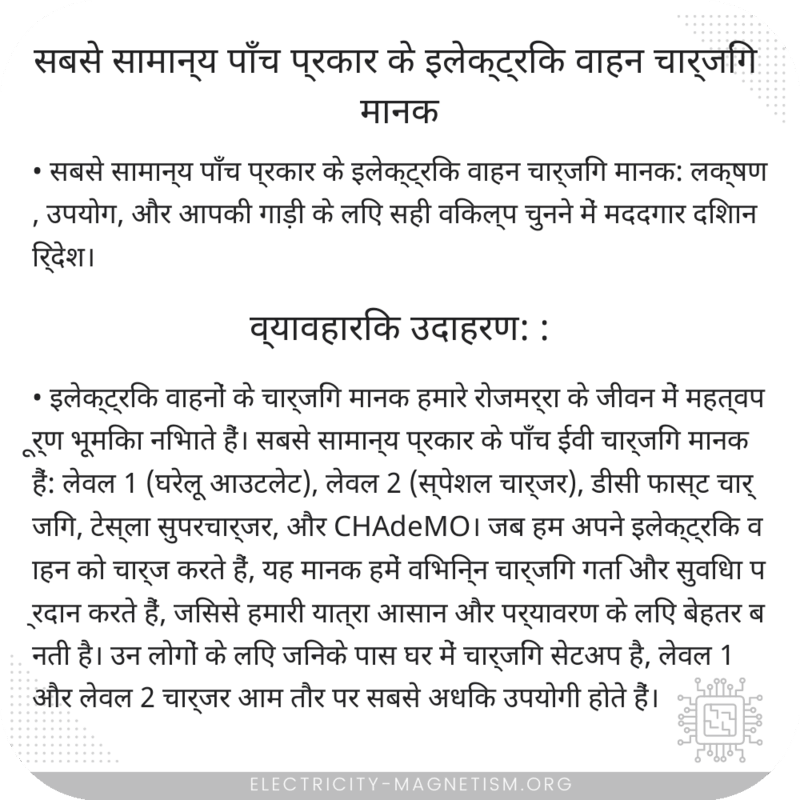 सबसे सामान्य पाँच प्रकार के इलेक्ट्रिक वाहन चार्जिंग मानक