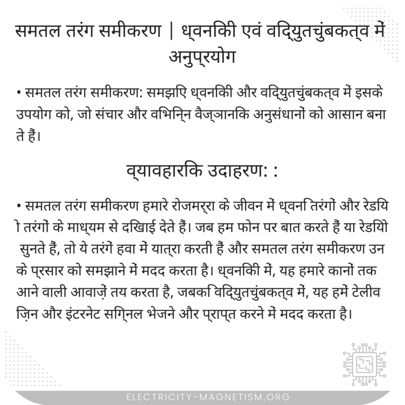 समतल तरंग समीकरण | ध्वनिकी एवं विद्युतचुंबकत्व में अनुप्रयोग