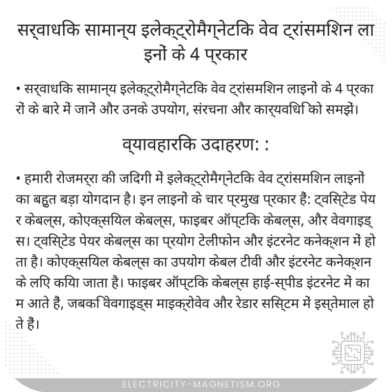 सर्वाधिक सामान्य इलेक्ट्रोमैग्नेटिक वेव ट्रांसमिशन लाइनों के 4 प्रकार