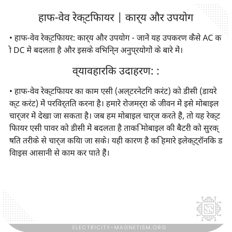 हाफ-वेव रेक्टिफायर | कार्य और उपयोग