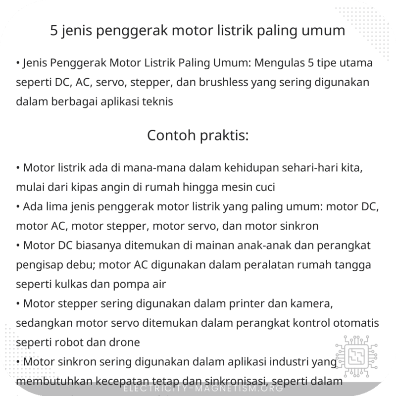 5 Jenis Penggerak Motor Listrik Paling Umum