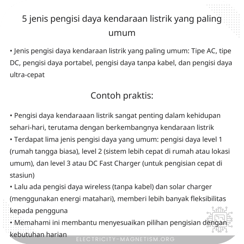 5 Jenis Pengisi Daya Kendaraan Listrik yang Paling Umum