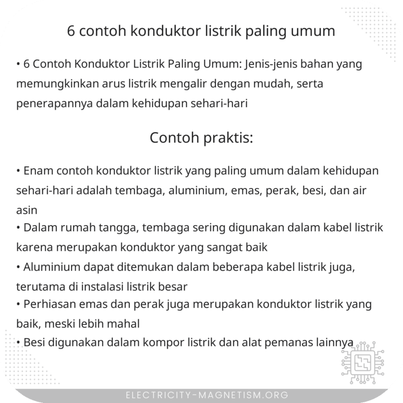 6 Contoh Konduktor Listrik Paling Umum