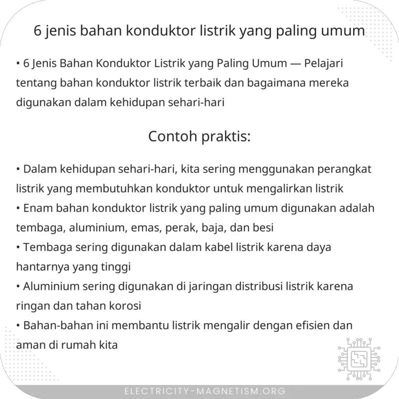 6 Jenis Bahan Konduktor Listrik yang Paling Umum