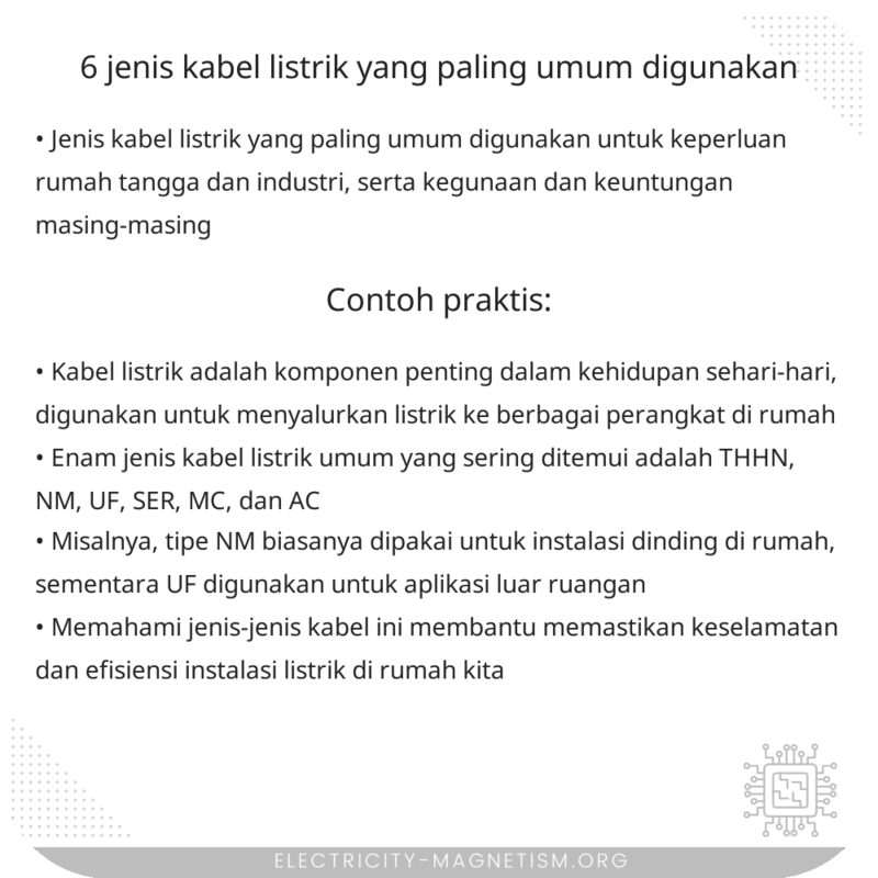 6 Jenis Kabel Listrik yang Paling Umum Digunakan