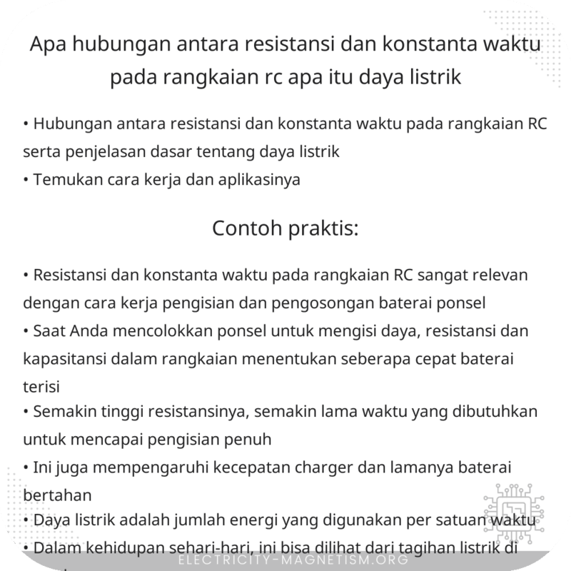 Apa Hubungan antara Resistansi dan Konstanta Waktu pada Rangkaian RC? Apa itu Daya Listrik?