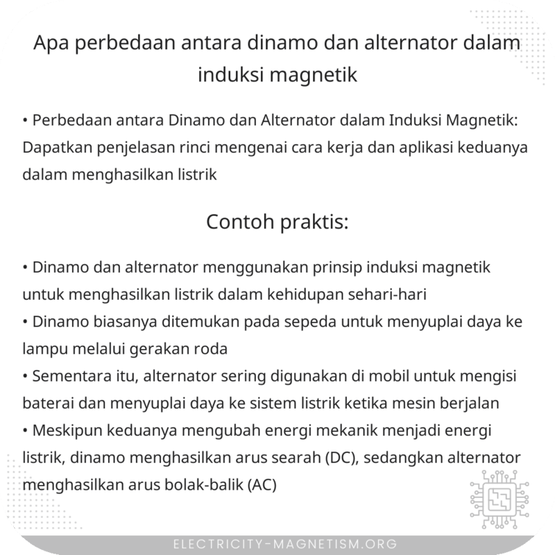 Apa Perbedaan antara Dinamo dan Alternator dalam Induksi Magnetik?
