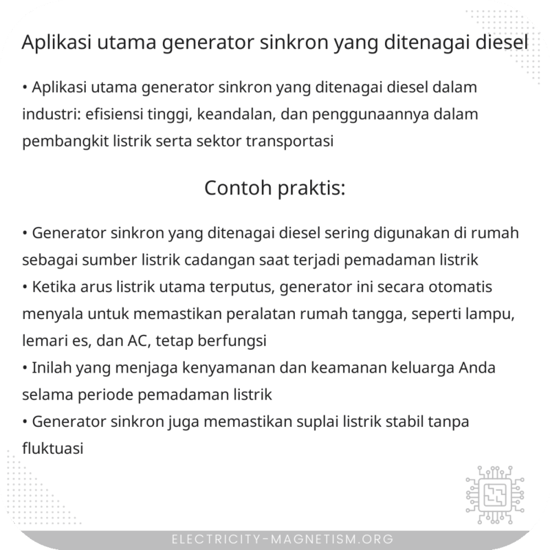 Aplikasi Utama Generator Sinkron yang Ditenagai Diesel
