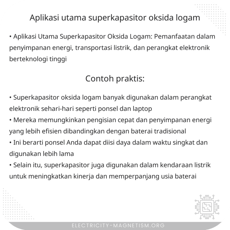 Aplikasi Utama Superkapasitor Oksida Logam
