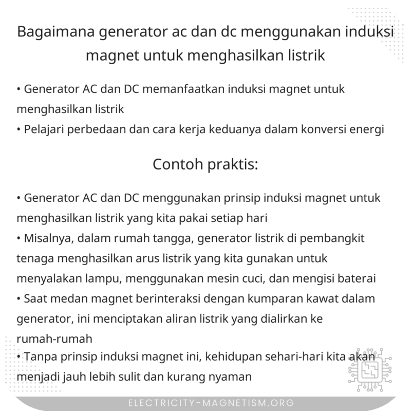 Bagaimana Generator AC dan DC Menggunakan Induksi Magnet untuk Menghasilkan Listrik?