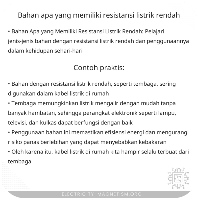 Bahan Apa yang Memiliki Resistansi Listrik Rendah?