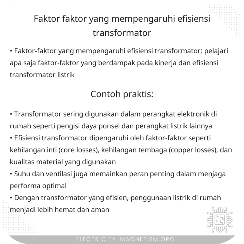 Faktor-faktor yang Mempengaruhi Efisiensi Transformator