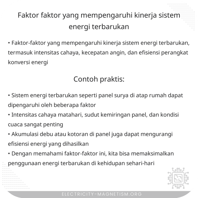 Faktor-Faktor yang Mempengaruhi Kinerja Sistem Energi Terbarukan