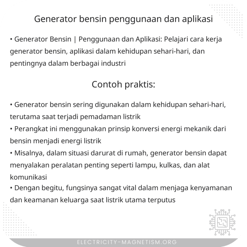 Generator Bensin | Penggunaan dan Aplikasi