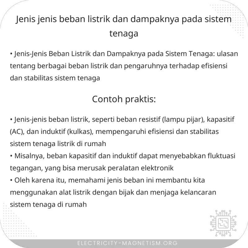 Jenis-Jenis Beban Listrik dan Dampaknya pada Sistem Tenaga