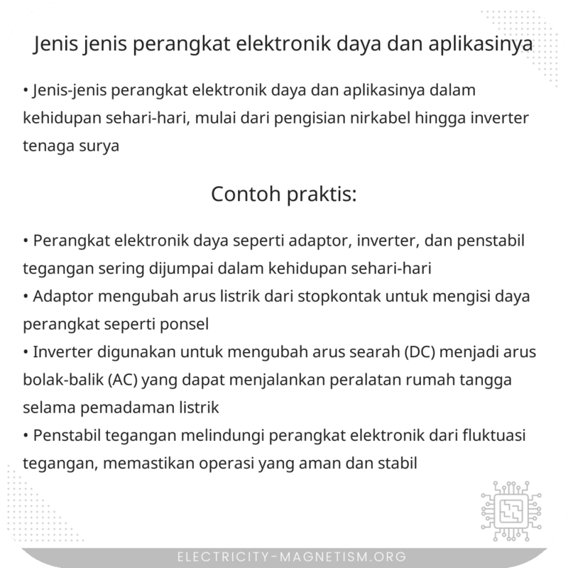 Jenis-Jenis Perangkat Elektronik Daya dan Aplikasinya