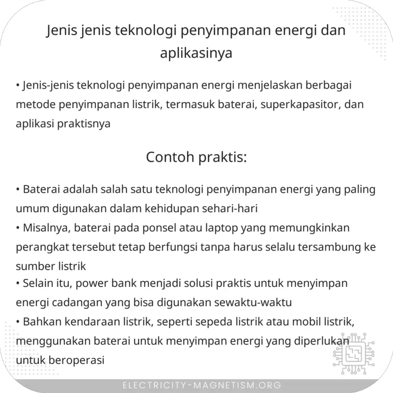 Jenis-jenis Teknologi Penyimpanan Energi dan Aplikasinya