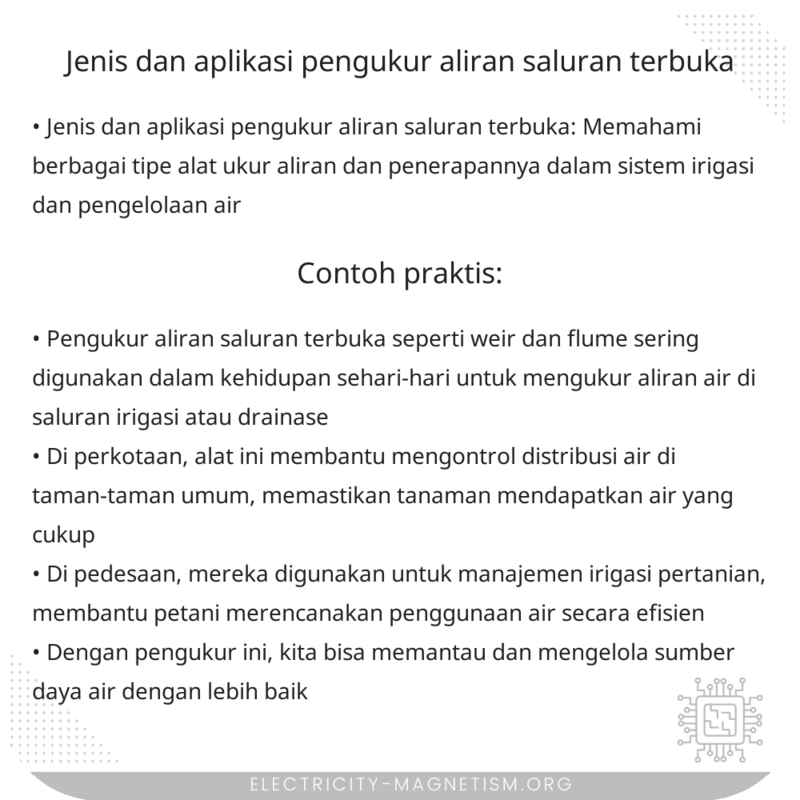 Jenis dan Aplikasi Pengukur Aliran Saluran Terbuka