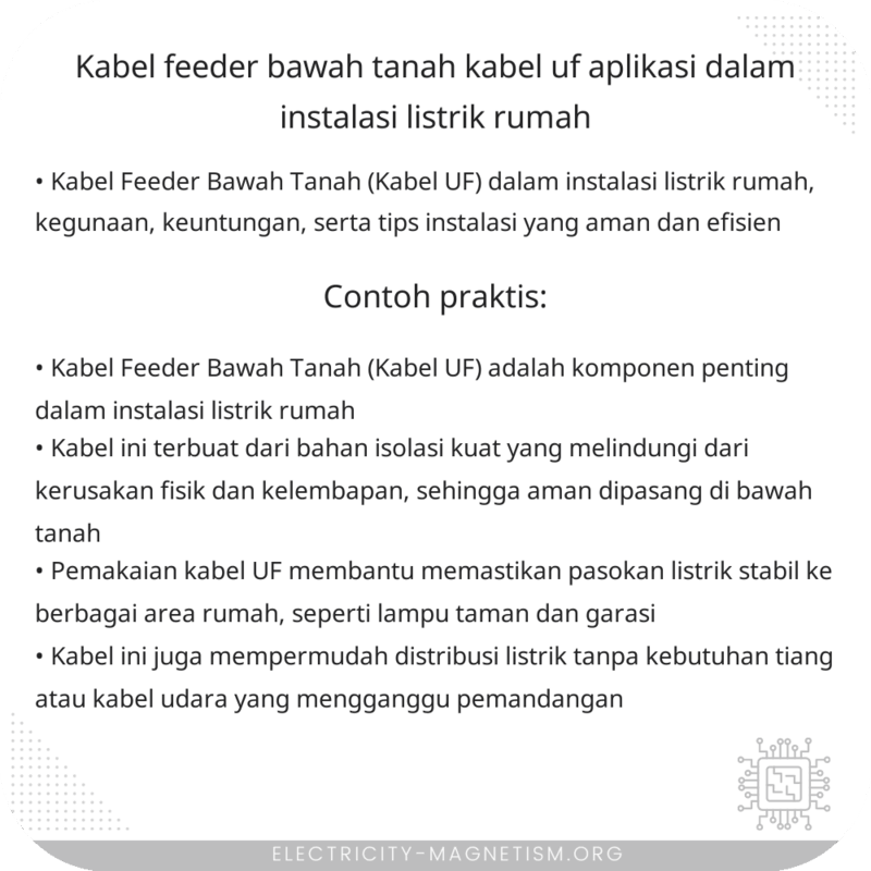 Kabel Feeder Bawah Tanah (Kabel UF) | Aplikasi dalam Instalasi Listrik Rumah