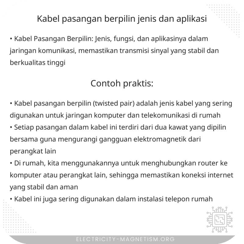 Kabel Pasangan Berpilin | Jenis dan Aplikasi