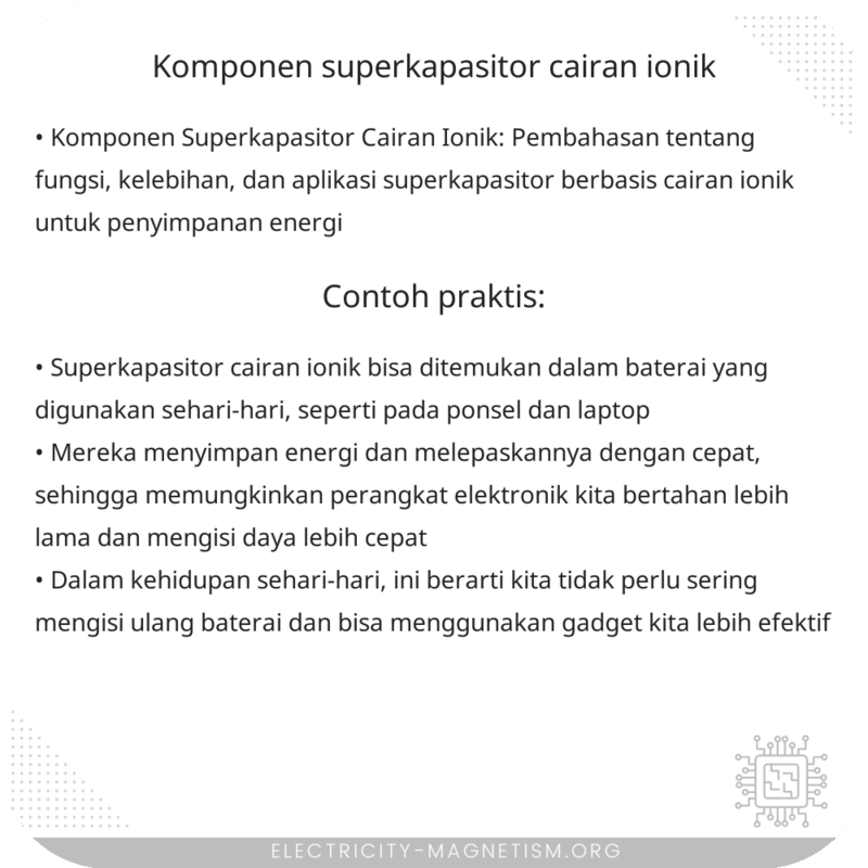 Komponen Superkapasitor Cairan Ionik