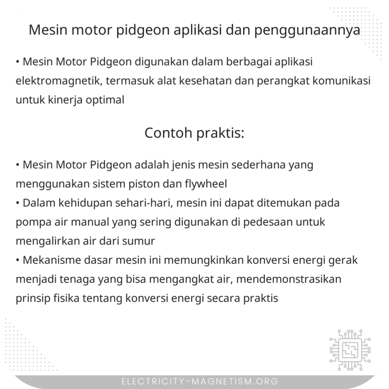 Mesin Motor Pidgeon | Aplikasi dan Penggunaannya