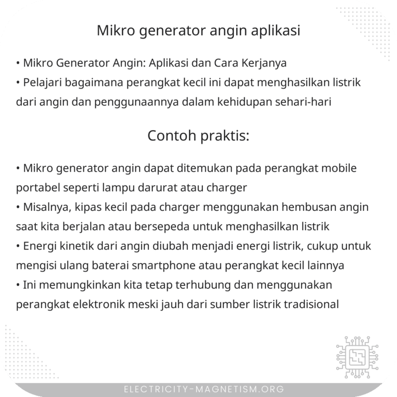 Mikro Generator Angin | Aplikasi