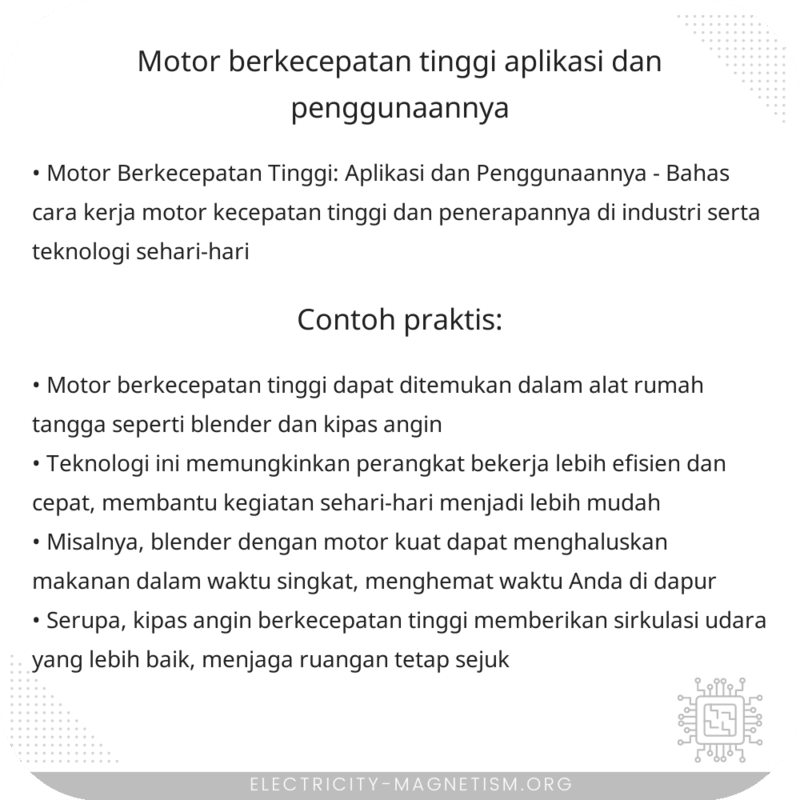 Motor Berkecepatan Tinggi | Aplikasi dan Penggunaannya