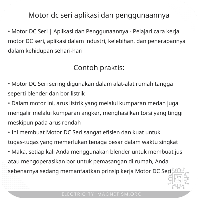 Motor DC Seri | Aplikasi dan Penggunaannya
