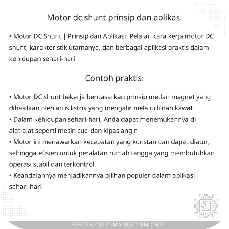 Motor DC Shunt | Prinsip dan Aplikasi