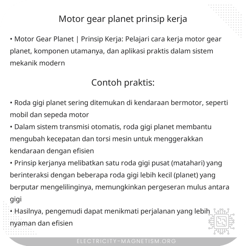 Motor Gear Planet | Prinsip Kerja