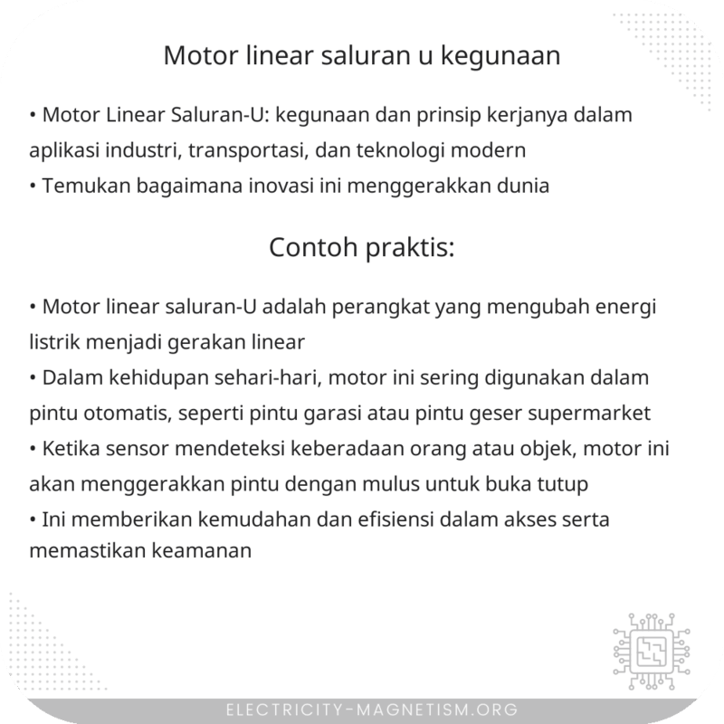 Motor Linear Saluran-U | Kegunaan