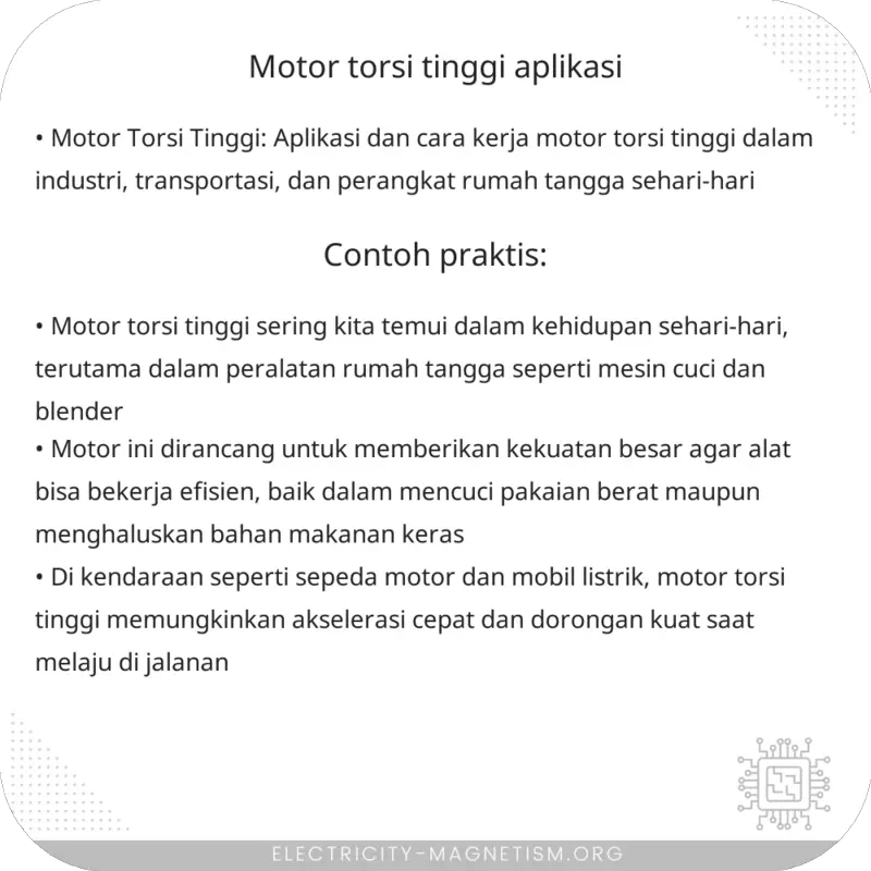 Motor Torsi Tinggi | Aplikasi – Electricity – Magnetism