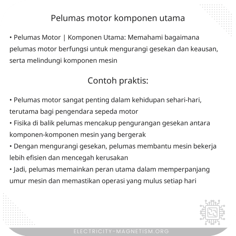 Pelumas Motor | Komponen Utama