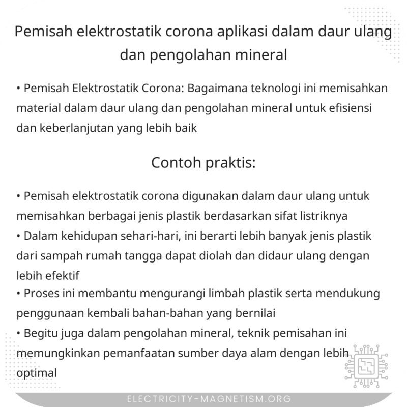 Pemisah Elektrostatik Corona | Aplikasi dalam Daur Ulang dan Pengolahan Mineral