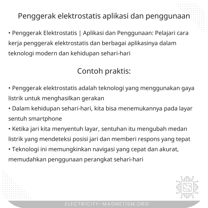 Penggerak Elektrostatis | Aplikasi dan Penggunaan