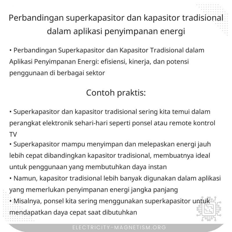 Perbandingan Superkapasitor dan Kapasitor Tradisional dalam Aplikasi Penyimpanan Energi