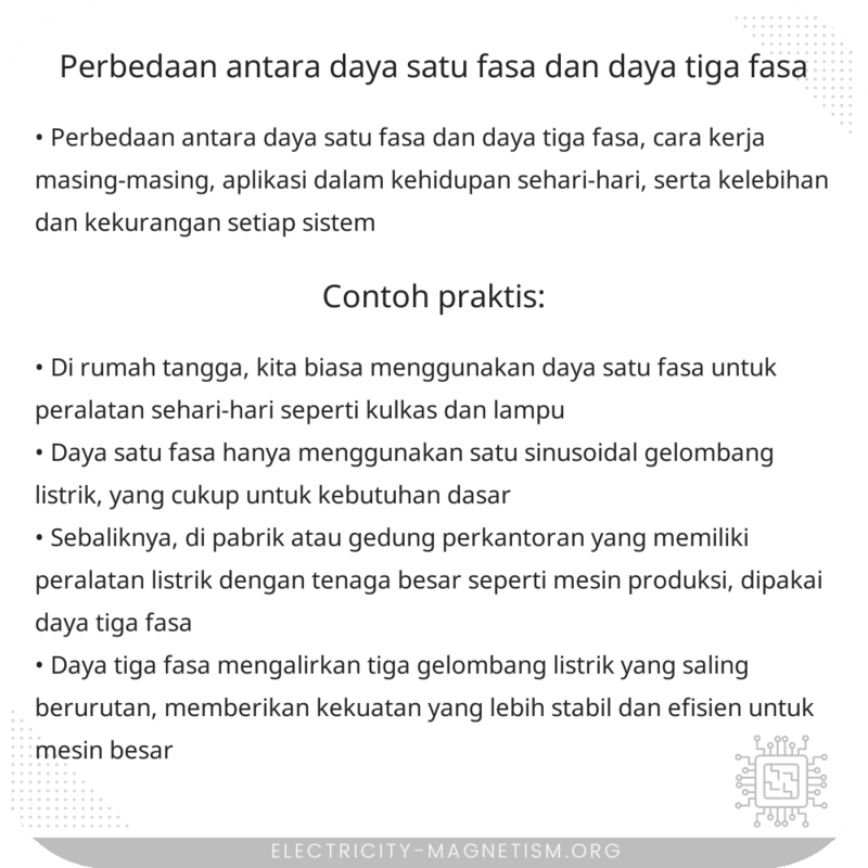 Perbedaan Antara Daya Satu Fasa dan Daya Tiga Fasa