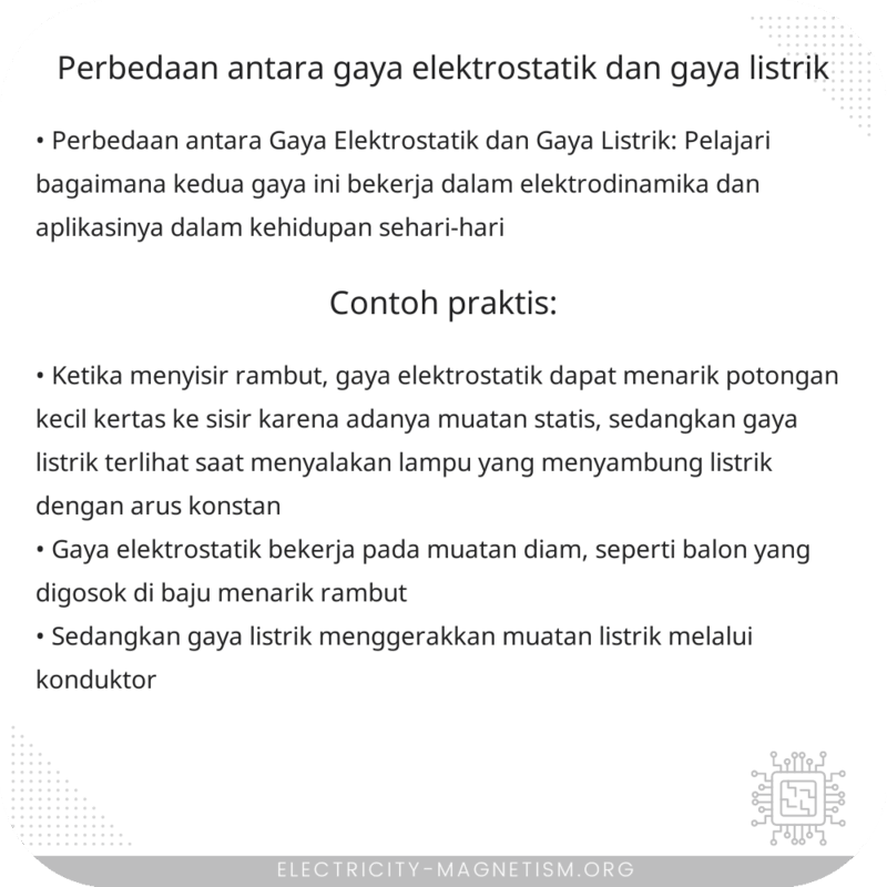 Perbedaan antara Gaya Elektrostatik dan Gaya Listrik