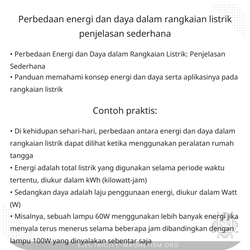 Perbedaan Energi dan Daya dalam Rangkaian Listrik: Penjelasan Sederhana