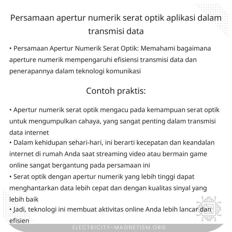 Persamaan Apertur Numerik Serat Optik | Aplikasi dalam Transmisi Data