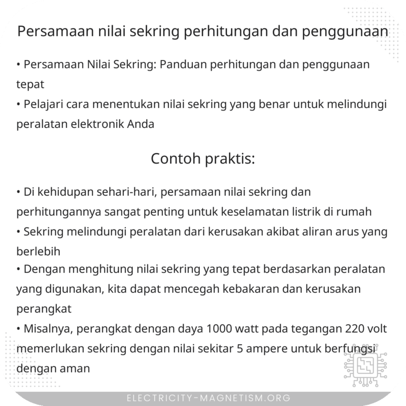 Persamaan Nilai Sekring | Perhitungan dan Penggunaan