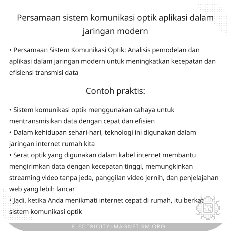 Persamaan Sistem Komunikasi Optik | Aplikasi dalam Jaringan Modern