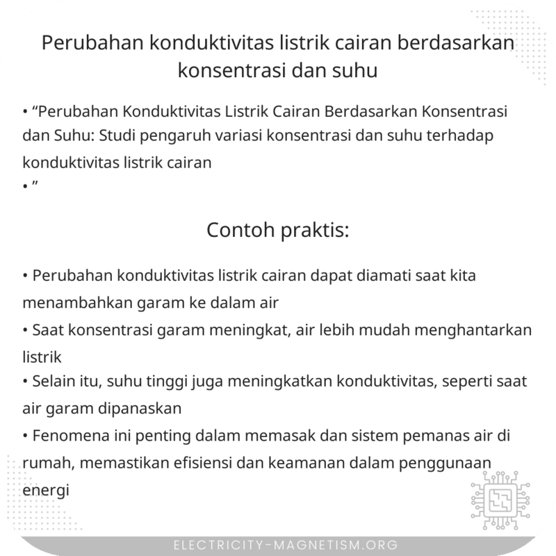 Perubahan Konduktivitas Listrik Cairan Berdasarkan Konsentrasi dan Suhu