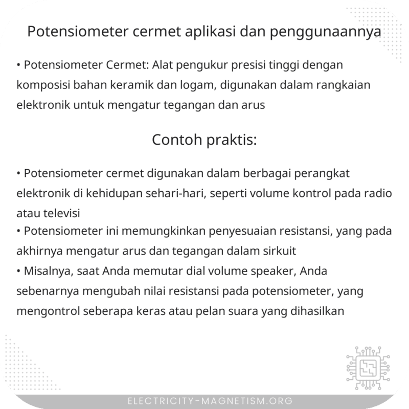 Potensiometer Cermet | Aplikasi dan Penggunaannya