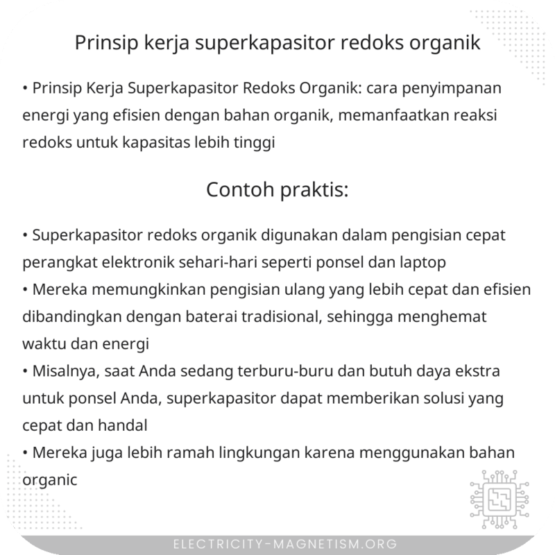 Prinsip Kerja Superkapasitor Redoks Organik