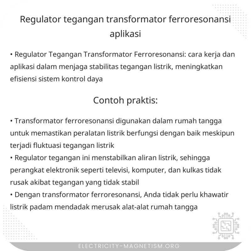 Regulator Tegangan Transformator Ferroresonansi | Aplikasi